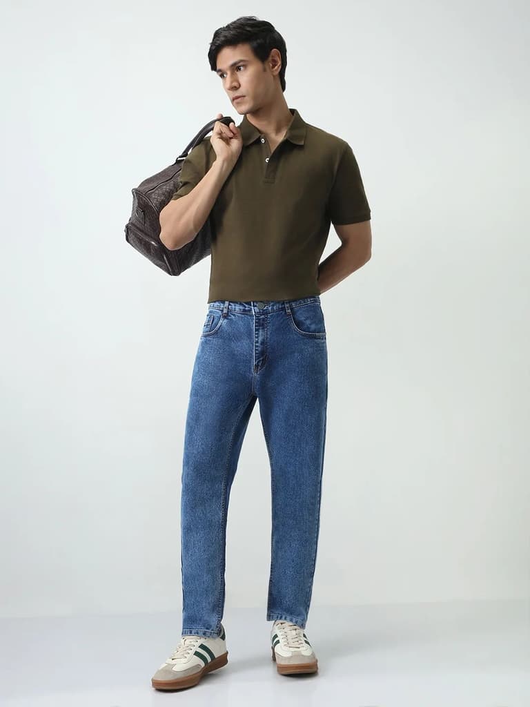 Men's Blue Slim Fit Washed Denim Jeans Stretchable — photo 4