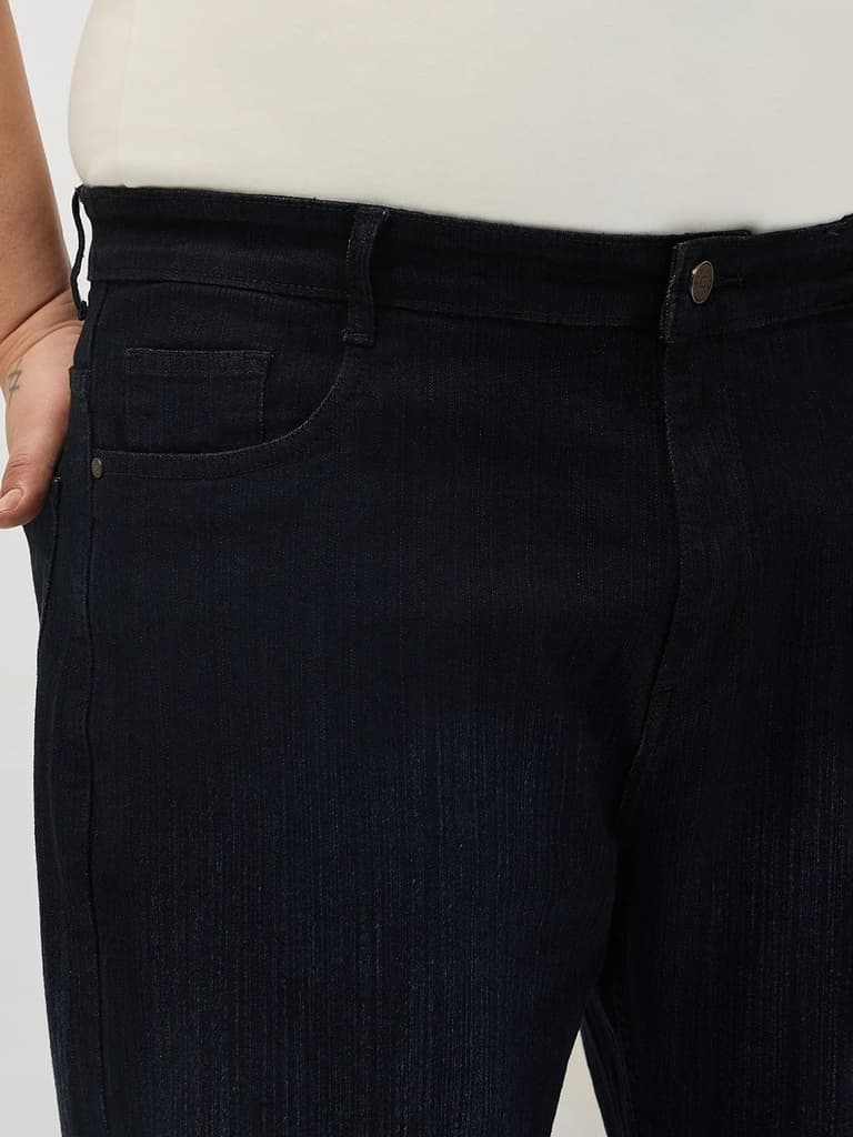 Plus Men's Black Straight Fit Washed Denim Jeans Stretchable — photo 5