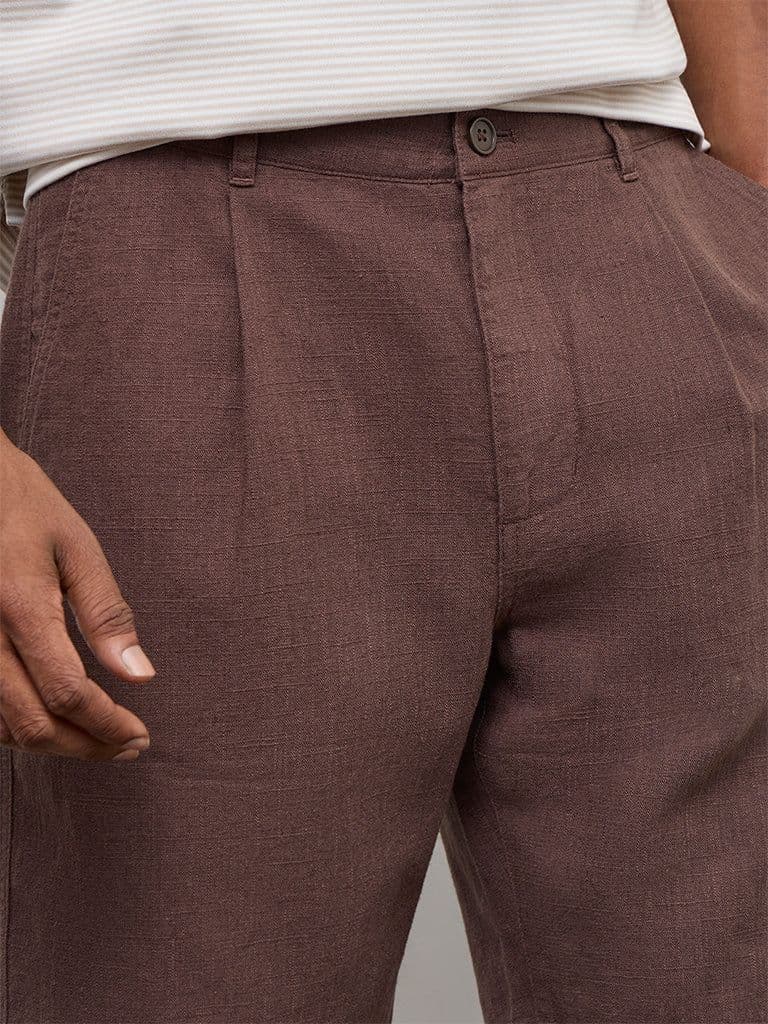 Ascot Dark Brown Relaxed-Fit Mid-Rise Cotton-Blend Shorts — photo 3