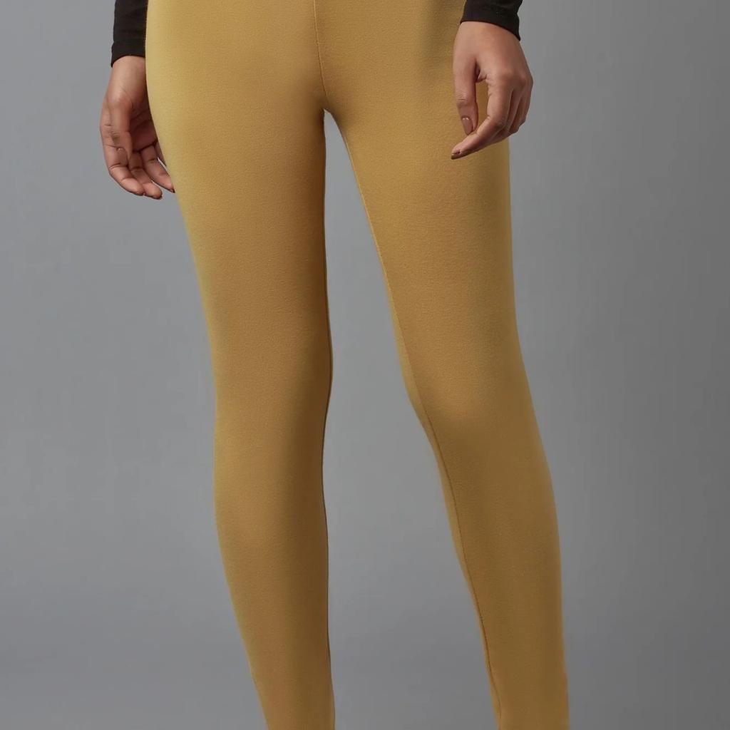 Gold Solid Skinny Fit Tights With Elasticated Waist