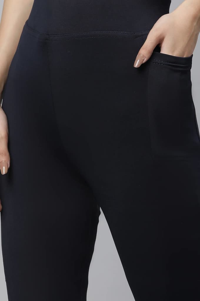 Navy Blue Solid Skinny Fit Tights With Elasticated Waist — photo 6