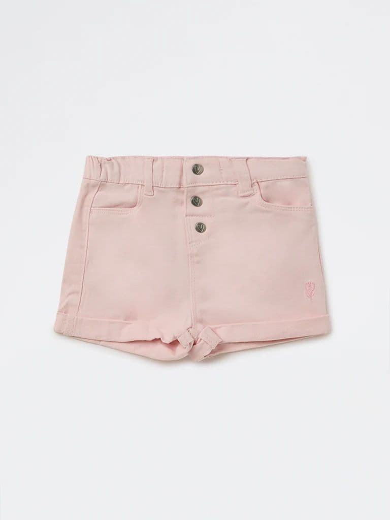 HOP Baby Girls Pink High-Rise Denim Shorts — photo 3