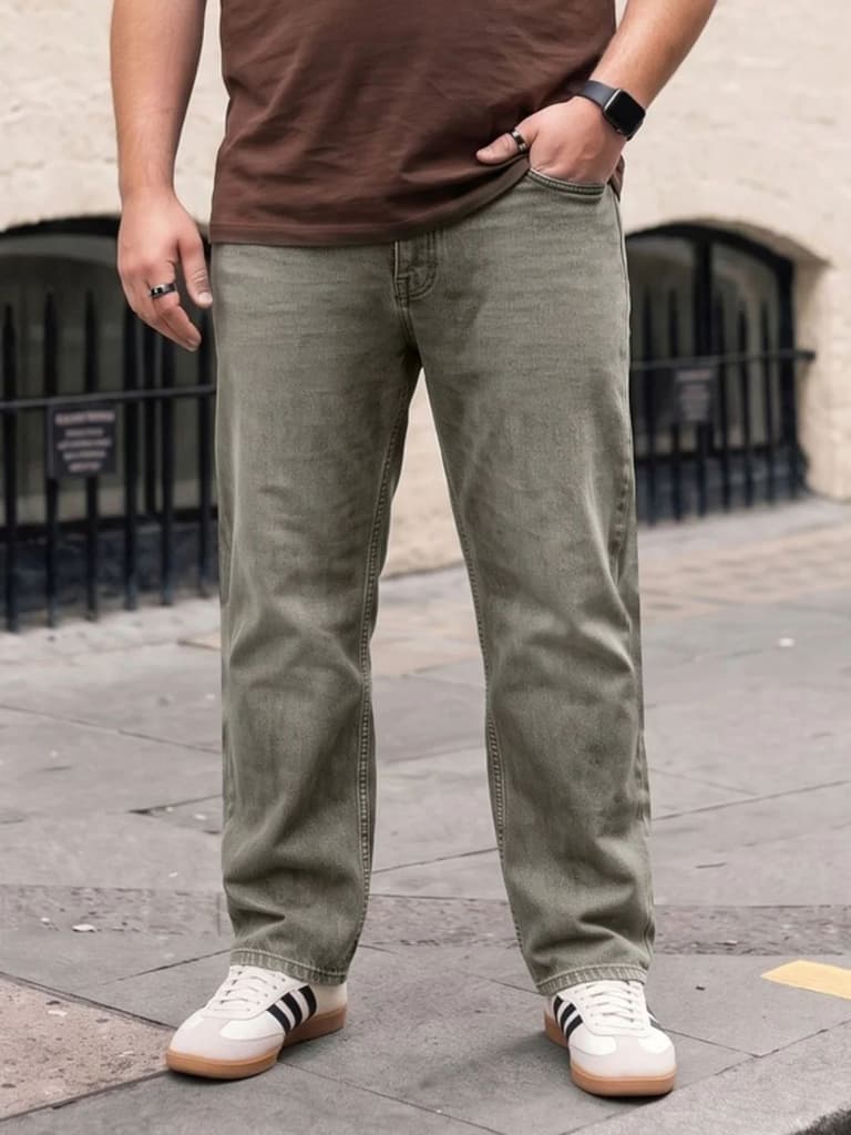 Plus Men's Ice Grey Relaxed Fit Washed Denim Jeans Non-Stretchable — 36 / Ice Grey