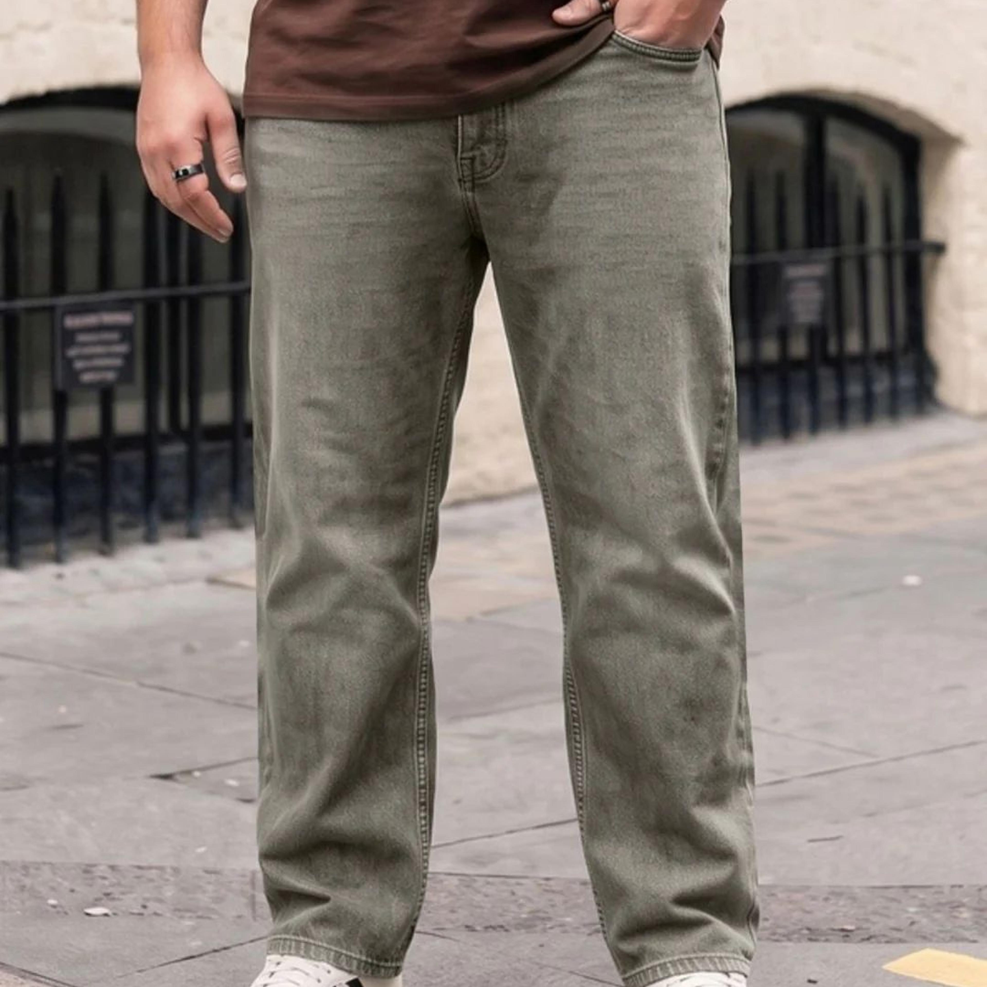 Plus Men's Ice Grey Relaxed Fit Washed Denim Jeans Non-Stretchable