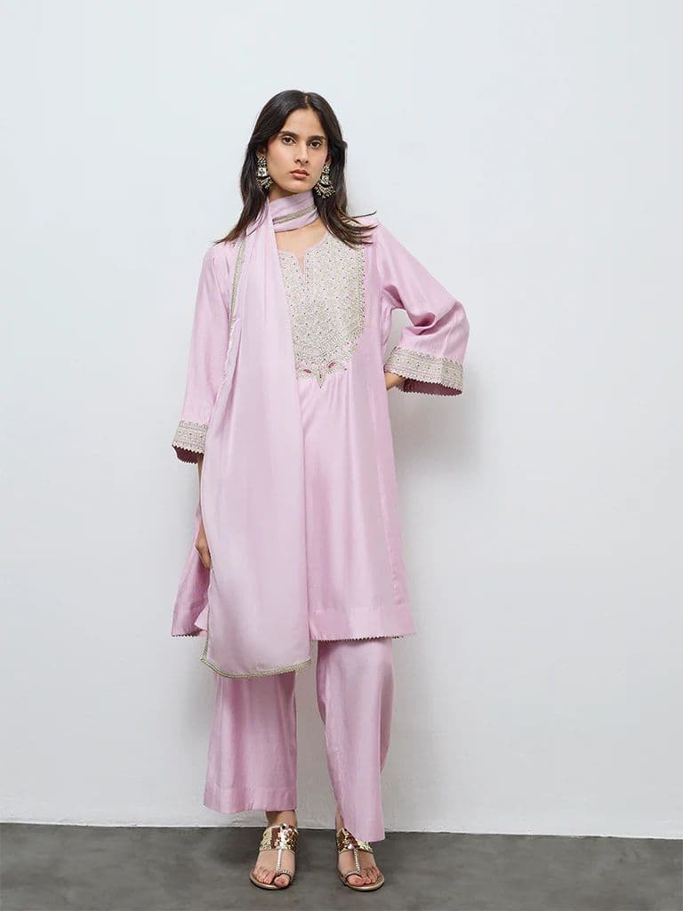Vark Lilac Embellished A-Line Ethnic Set — photo 2