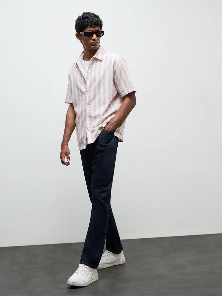 WES Casuals Light Pink Striped Relaxed-Fit Cotton Shirt — photo 3