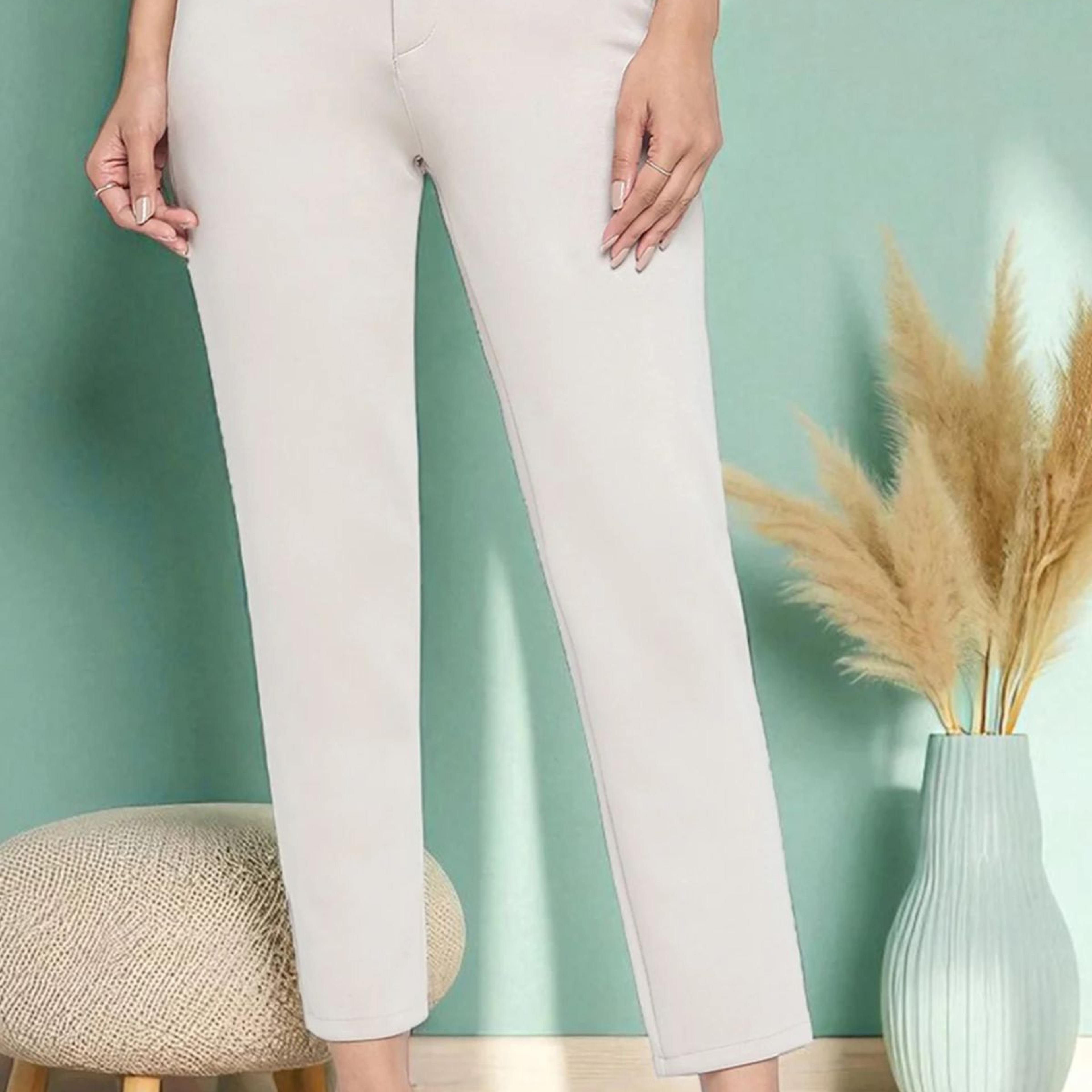 Tan Solid Mid Rise Trouser in Ankle Length