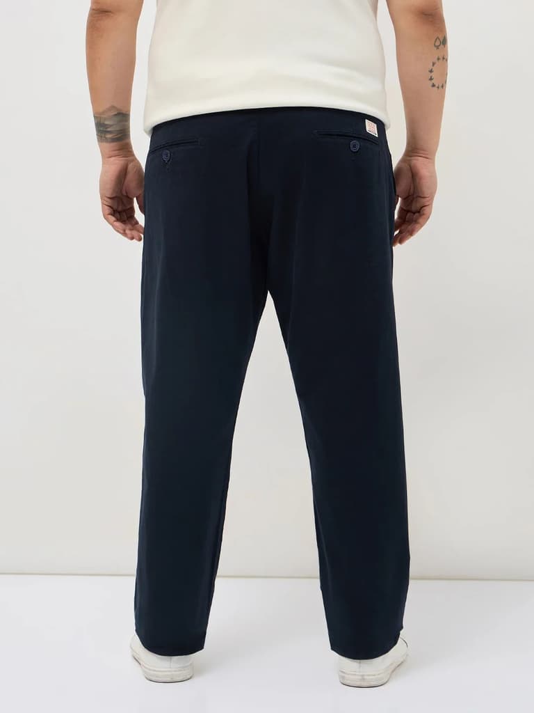 Plus Men's Navy Straight Fit Mid Rise Cotton Casual Chinos Trousers Stretch — photo 3