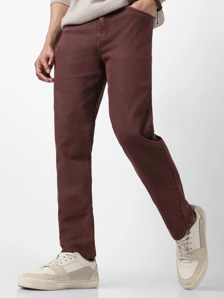 Men's Brown Straight Fit Washed Jeans Stretchable — photo 3