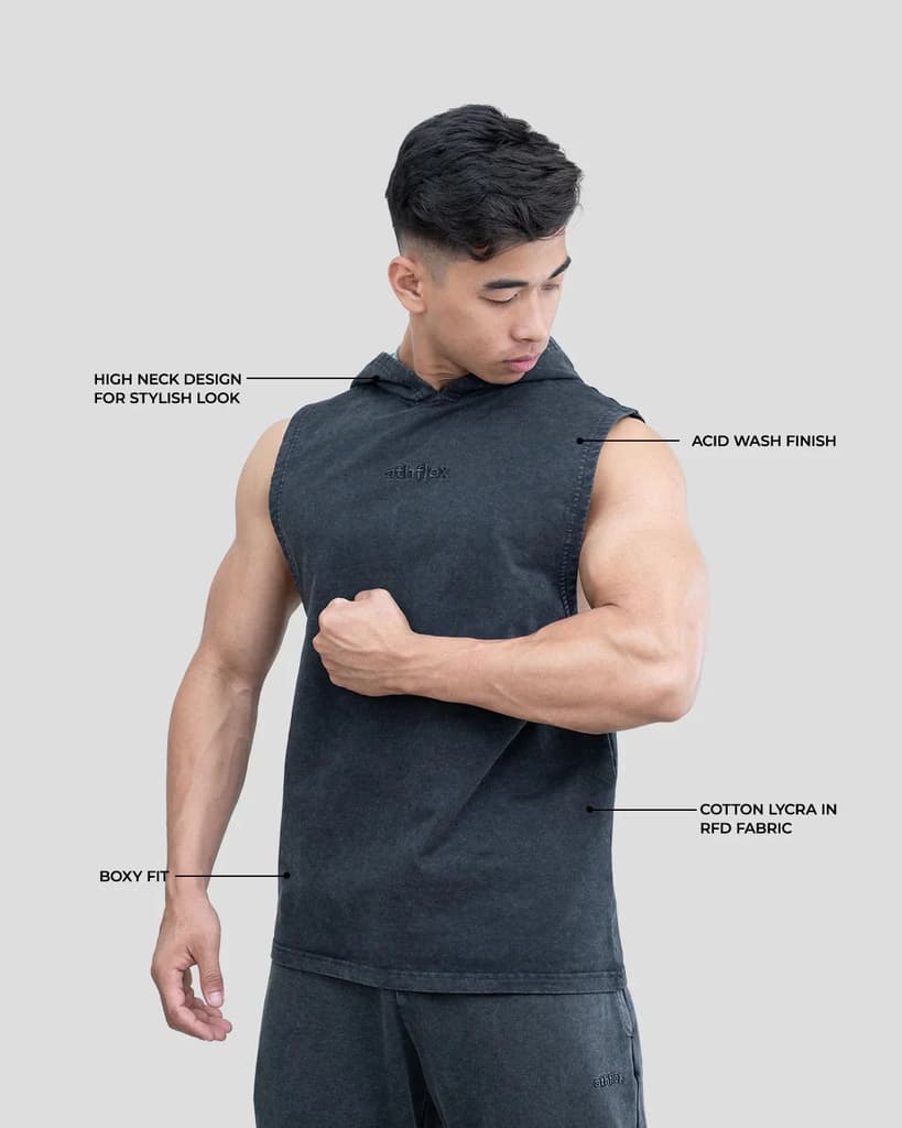 Acid Wash Sleeveless Hoodie — photo 3