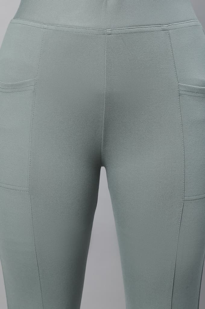 Green Solid Skinny Fit Yoga Tights With Elasticated Waistband — photo 6
