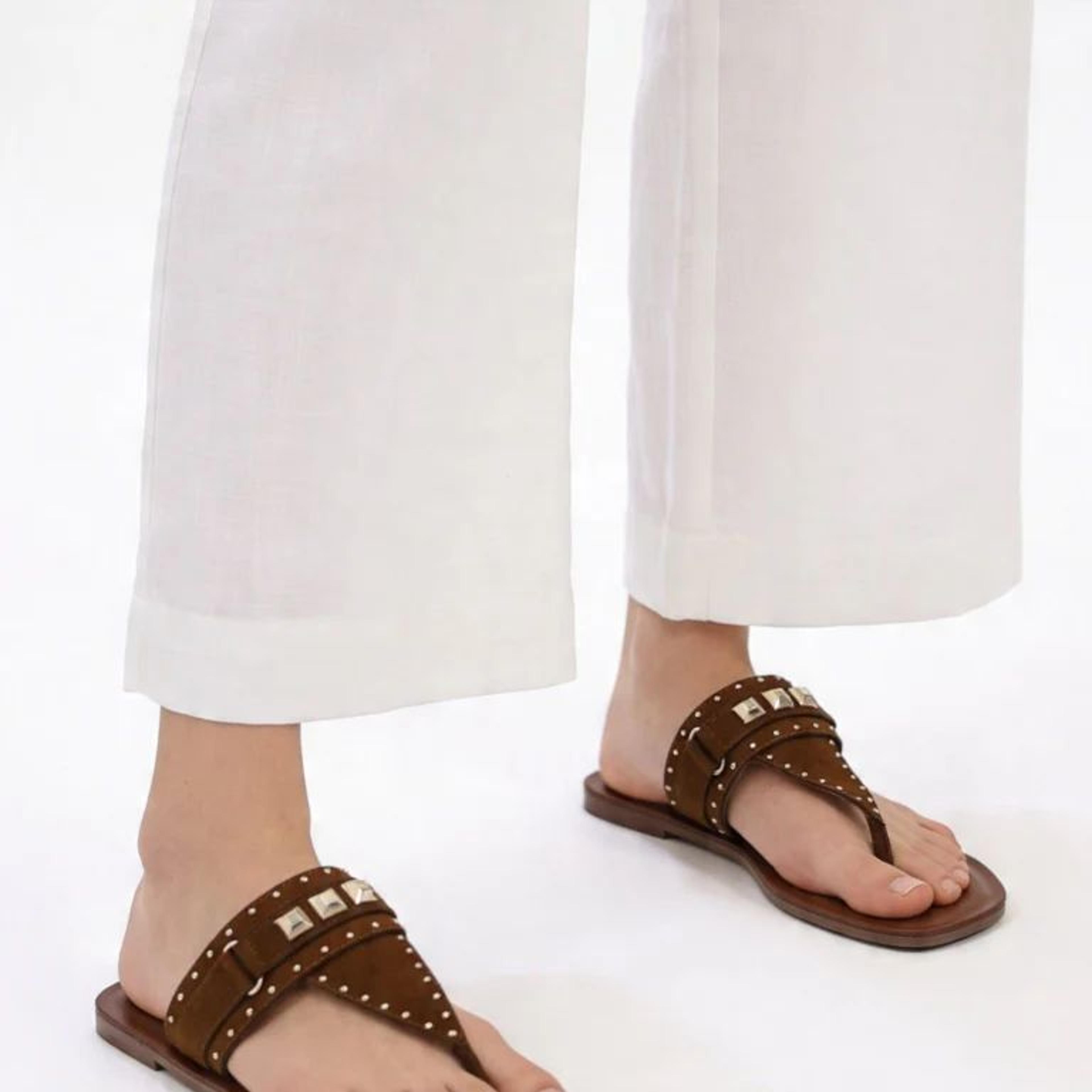 LUNA BLU Tan Embellished Thong-Strap Sandals