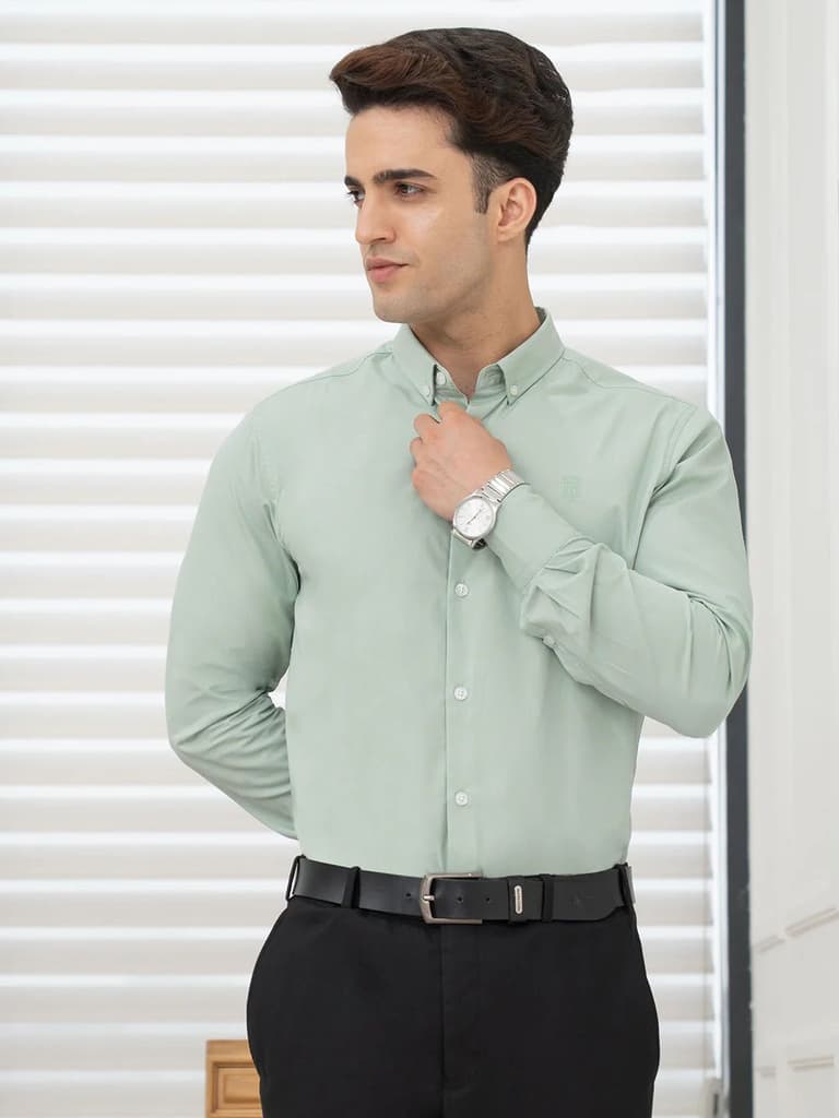 Shirts for Men in Light Green | Solid Full Sleeve Casual Shirt