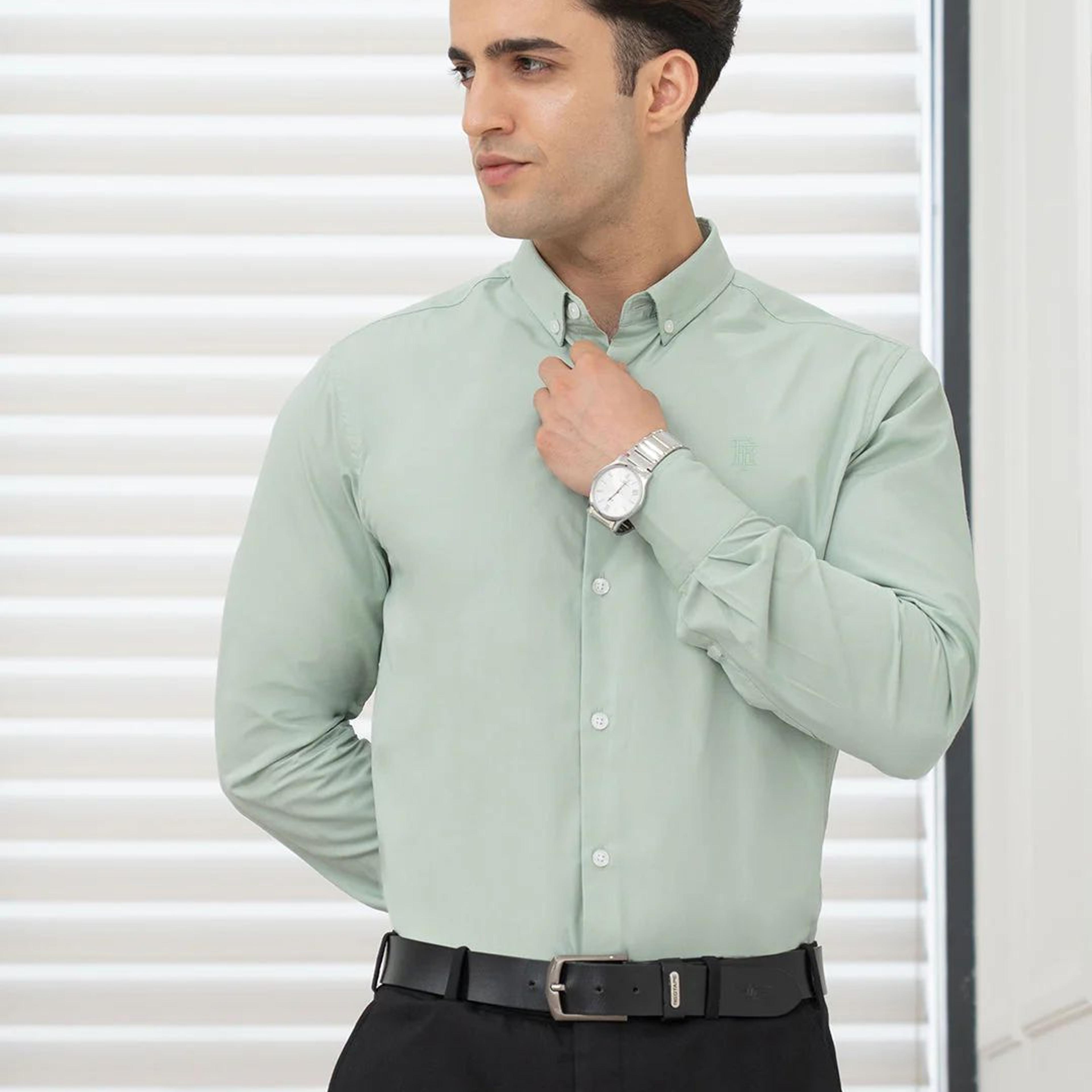 Shirts for Men in Light Green | Solid Full Sleeve Casual Shirt