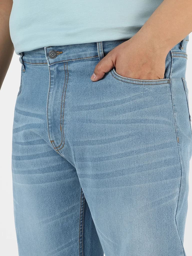 Plus Men's Light Blue Regular Fit Washed Jeans Stretchable — photo 5