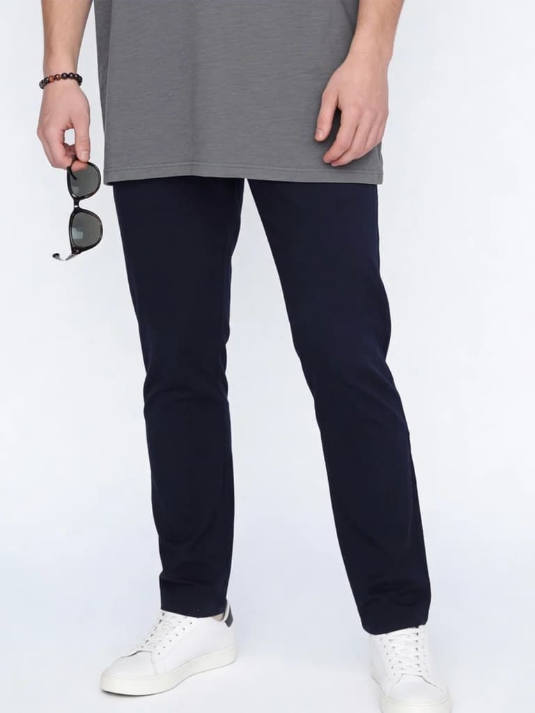 Men's Navy Straight Fit Mid Rise Cotton Casual Chinos Trousers Stretch — 28 / Navy