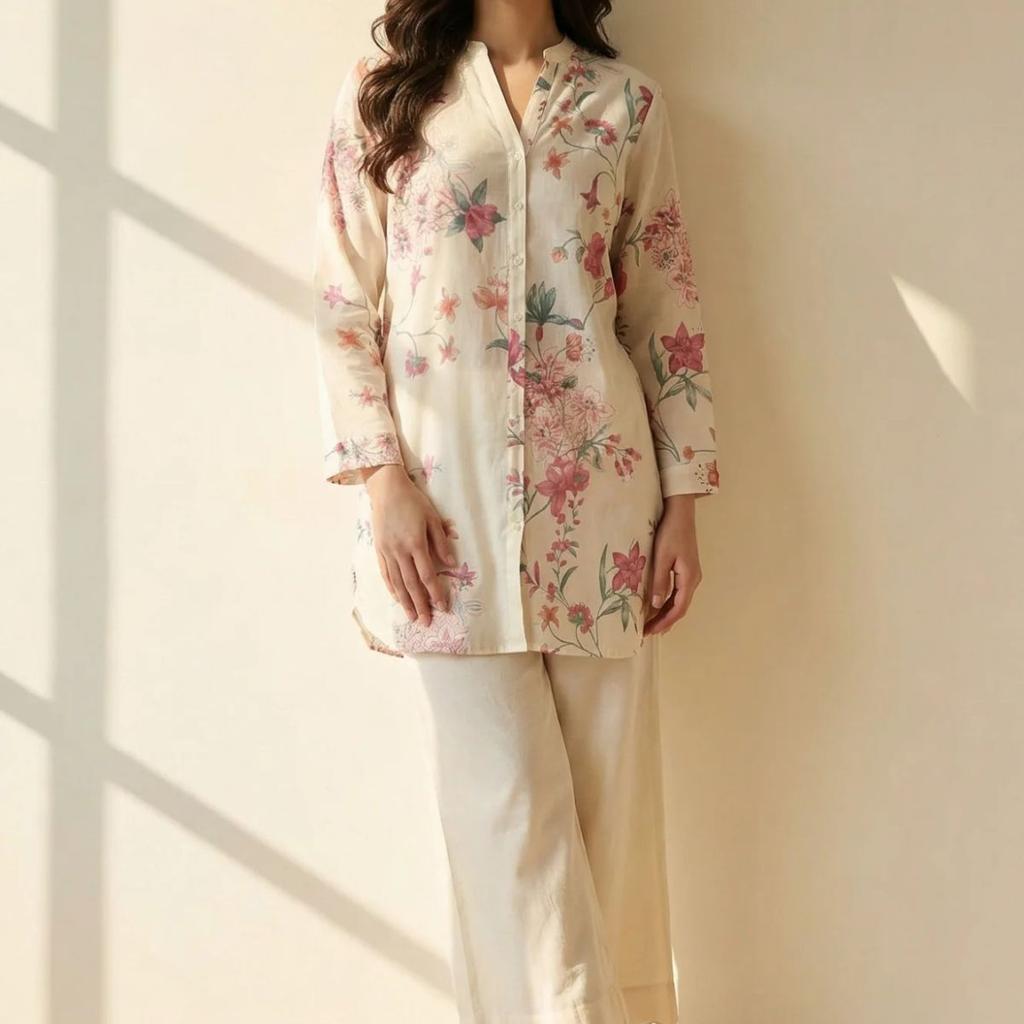 Off White Solid Cut Work Calf Length Flared Pants