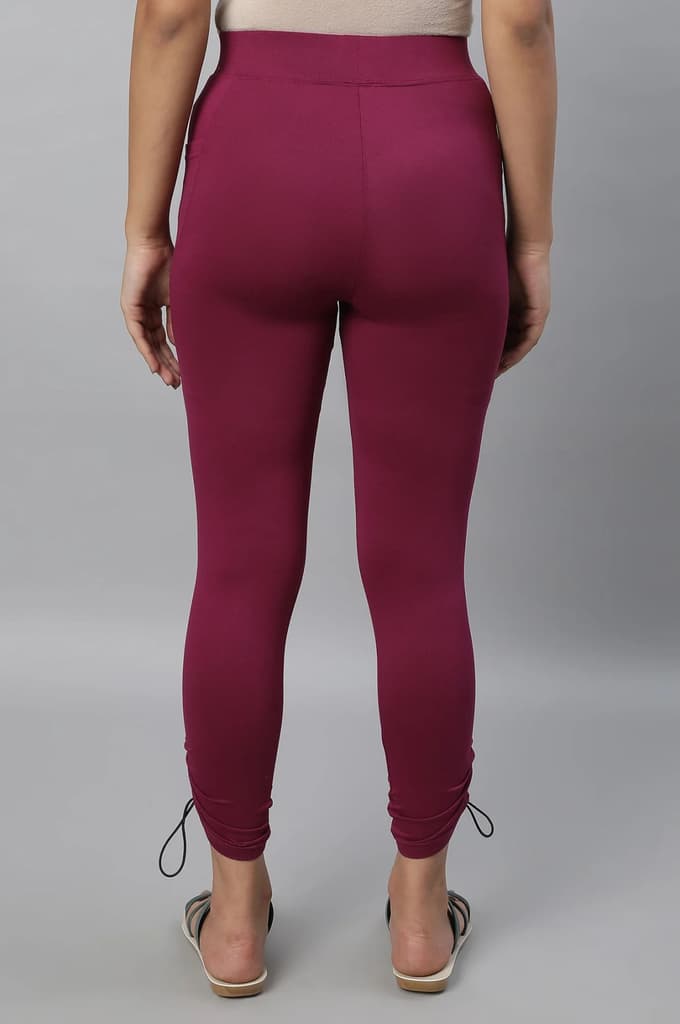 Purple Solid Skinny Fit Tights With Drawstring Detail — photo 2