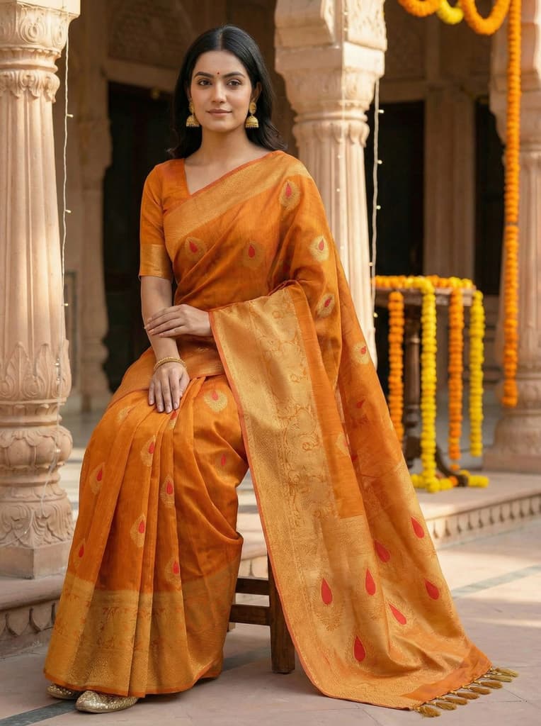 MIMOSA Women's Woven Design Banarasi Style dola silk Saree with Blouse Piece - Mustard ( SA00003137MSFREE ) — photo 4