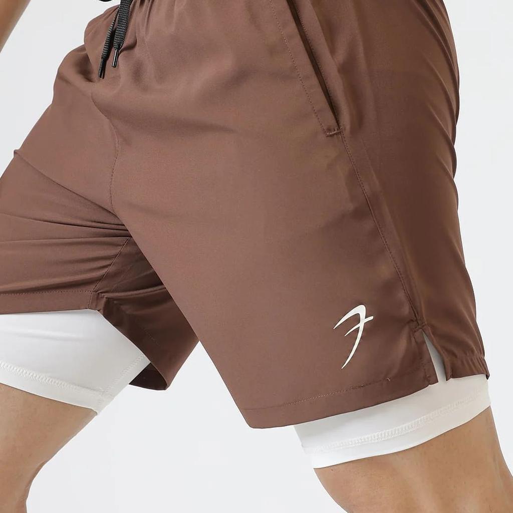 2 in 1 Compression Shorts Brown
