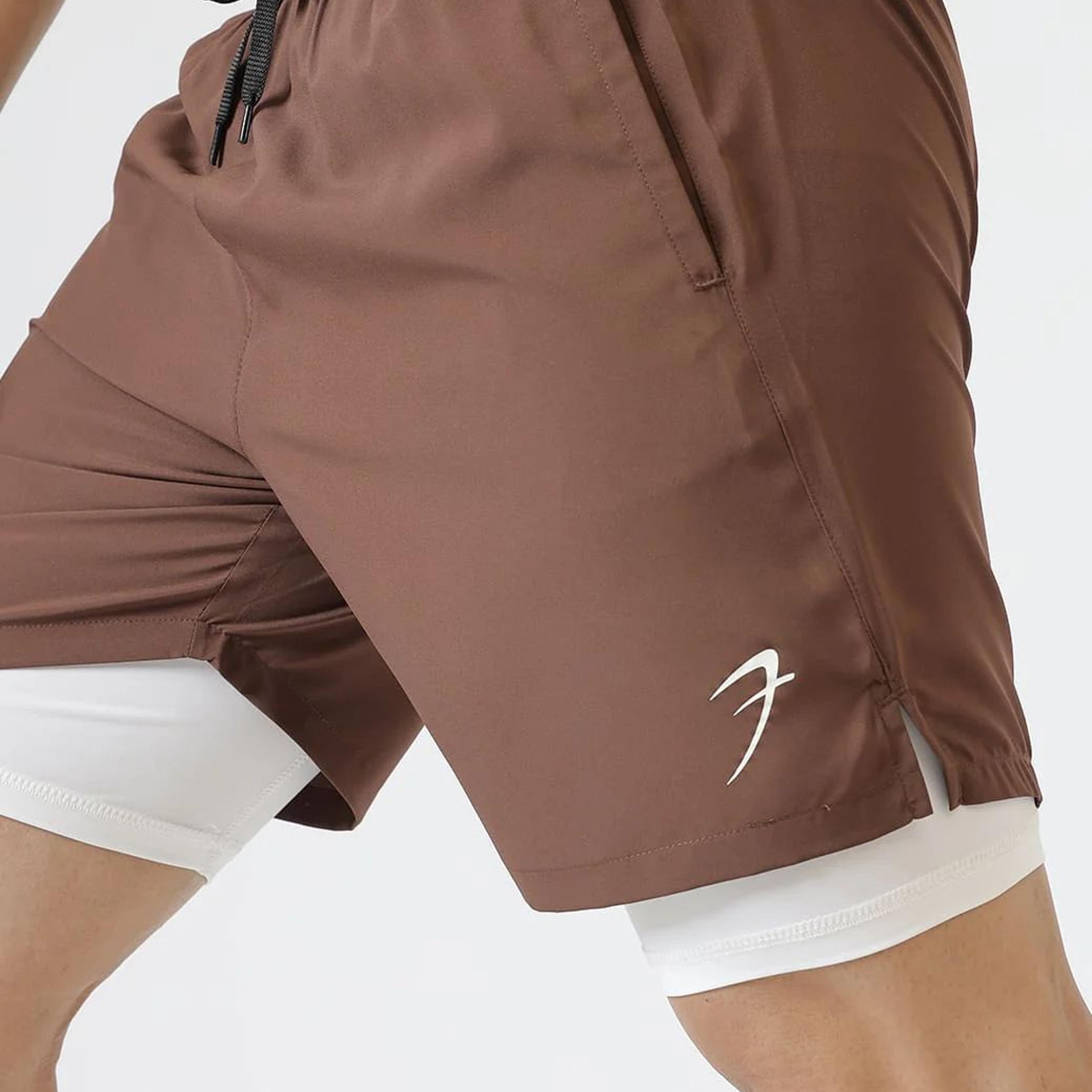2 in 1 Compression Shorts Brown