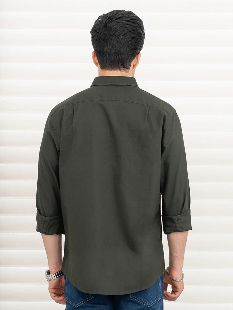 Shirts for Men in Dark Olive | Cotton Oxford Full Sleeve Shirt — photo 3