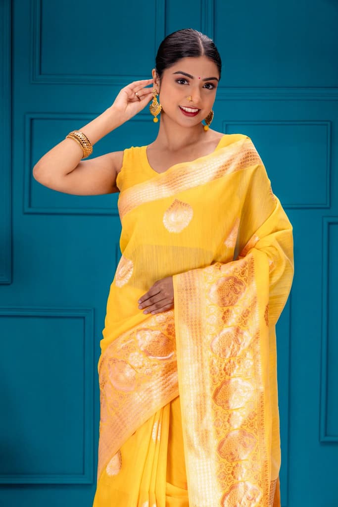 Mimosa Women's Woven Design Banarasi Style Art Silk Saree With Blouse Piece : SA00001754GDFREE — photo 2