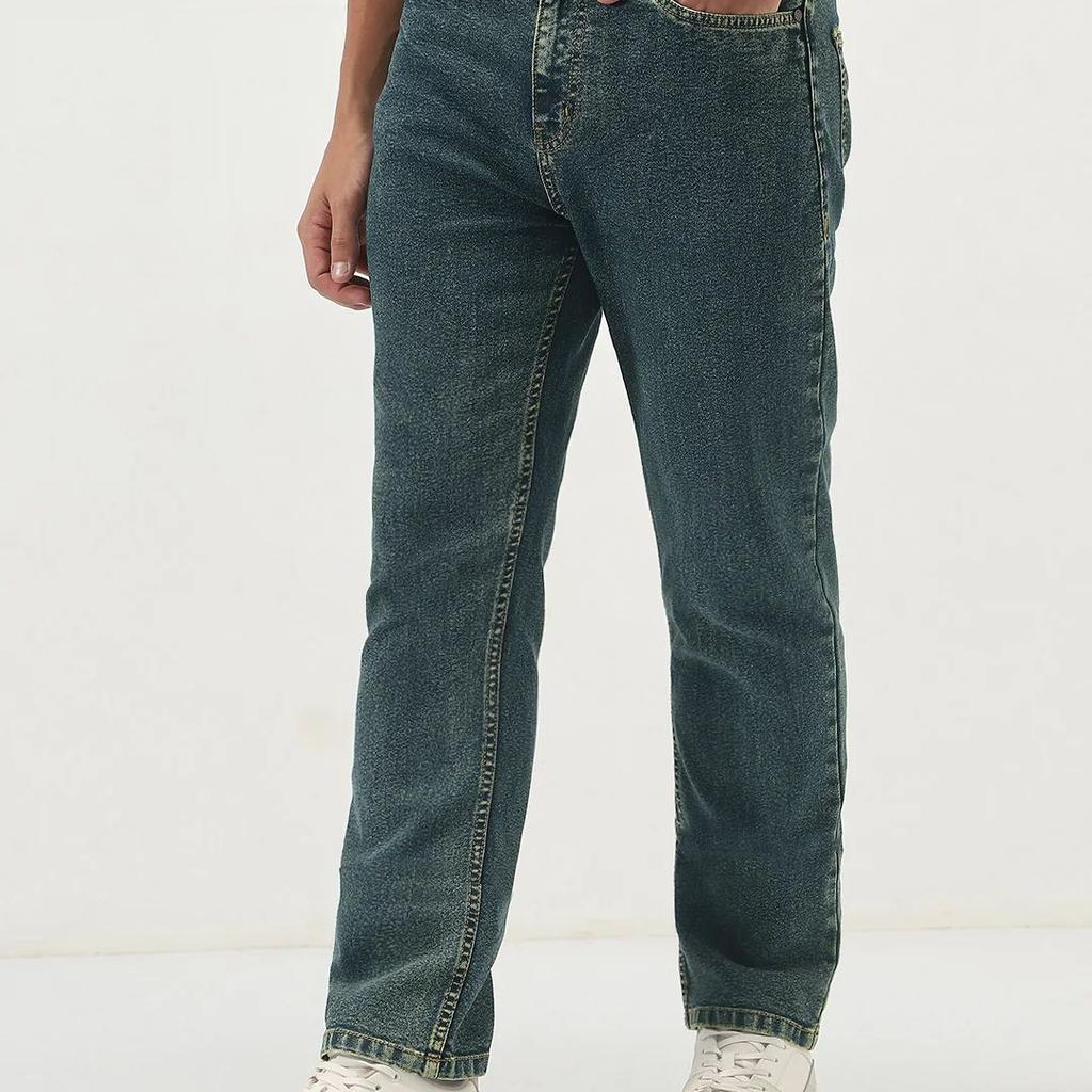 Men's Blue Straight Fit Heavy Washed Jeans Stretchable