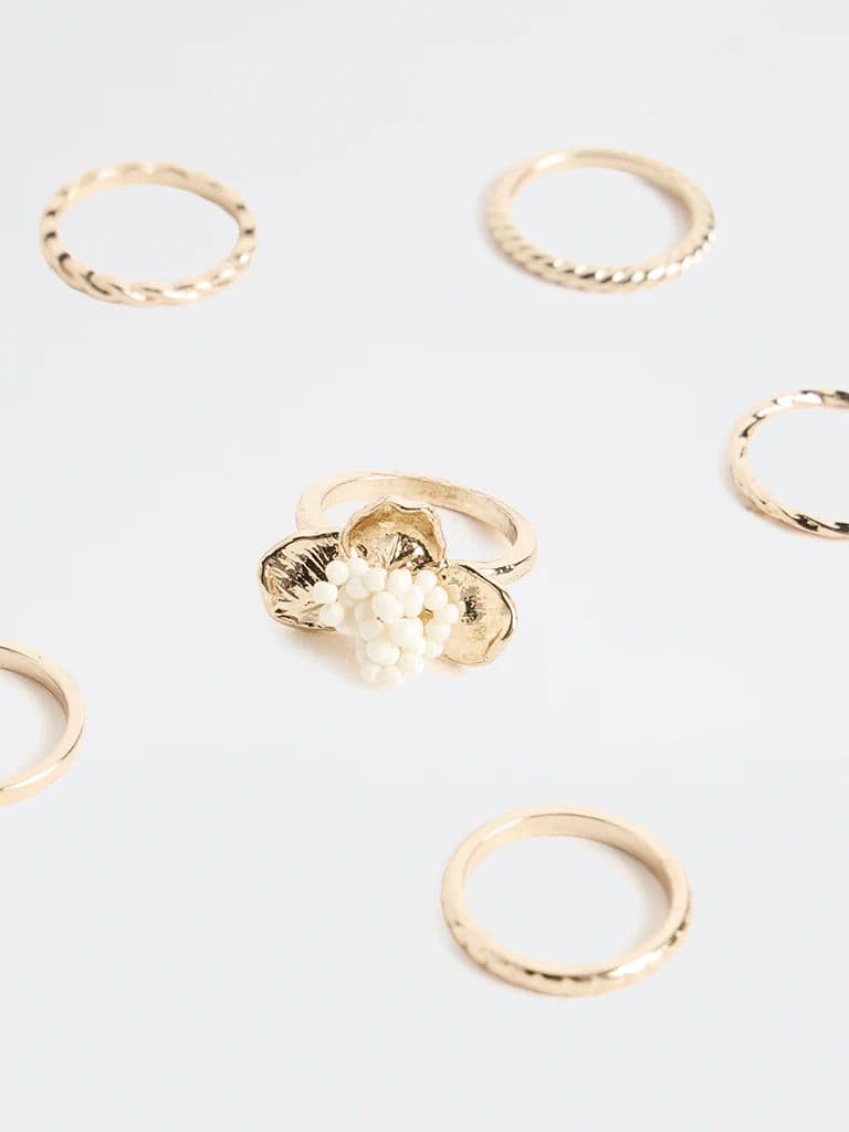 Westside Accessories Gold Floral Rings Set - Pack of 6 — photo 3
