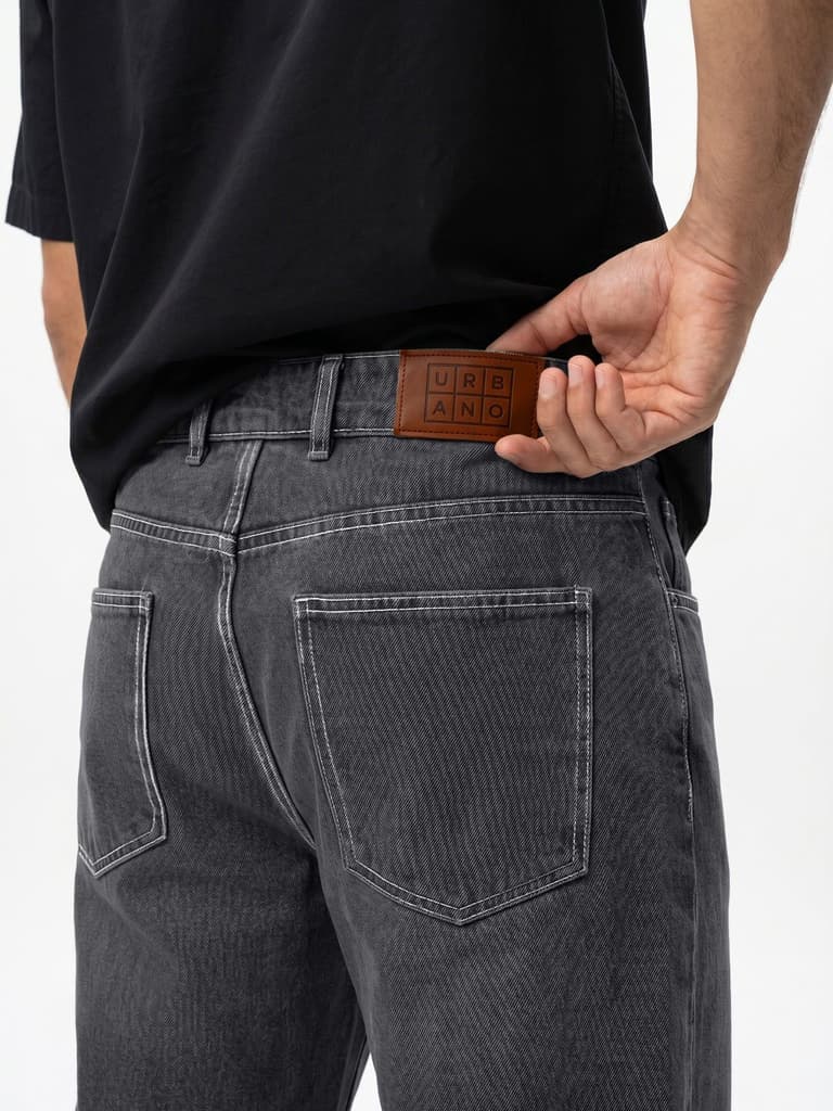 Men's Dark Grey Loose Baggy Fit Washed Denim Jeans Non-Stretchable — photo 6
