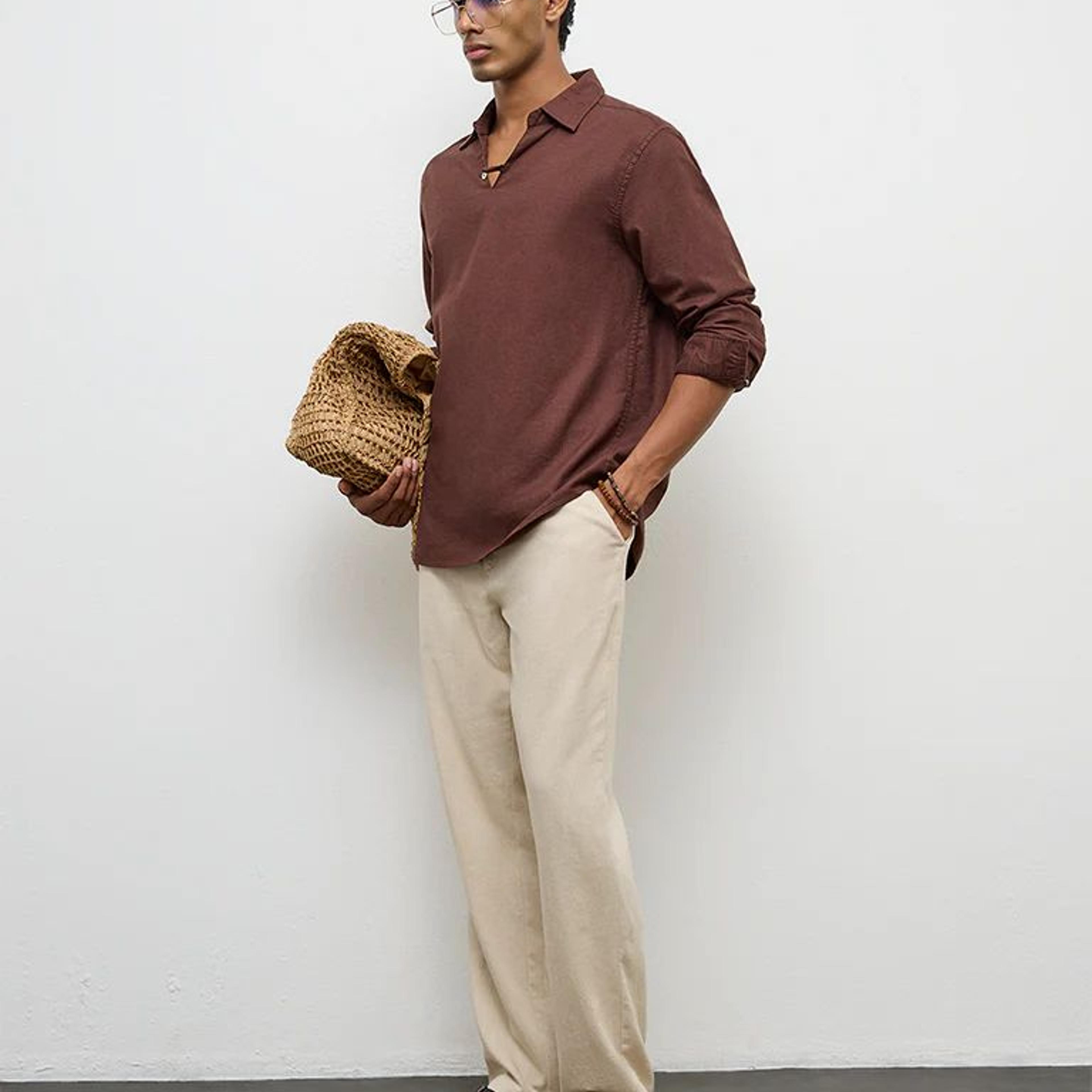 ETA Brown Relaxed-Fit Cotton-Blend Shirt