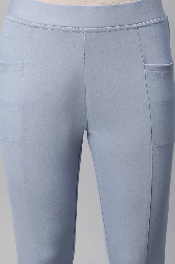 Light Blue Solid Skinny Fit Yoga Tights With Side Pockets — photo 7