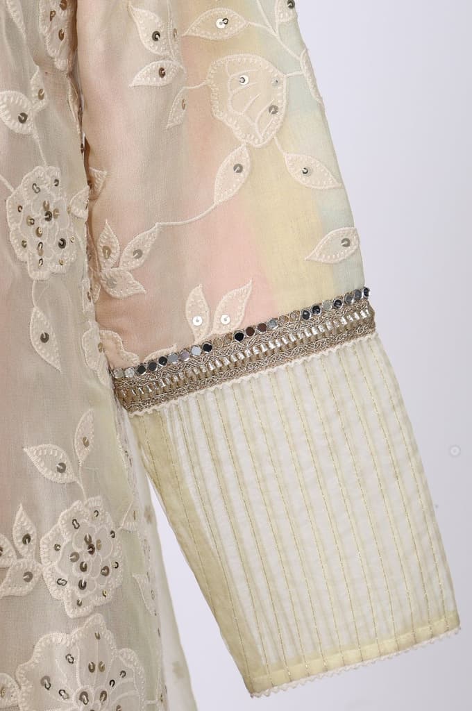Powder Yellow Sequins Embroidered Straight Georgette Kurta with Straight Pants and Dupatta Set — photo 7