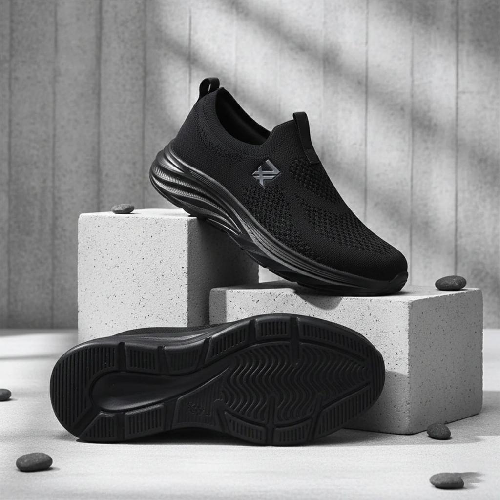 Leap7X Black Sports Non Lacing Walking Shoes For Men ULTRASTEPE By Liberty — photo 2
