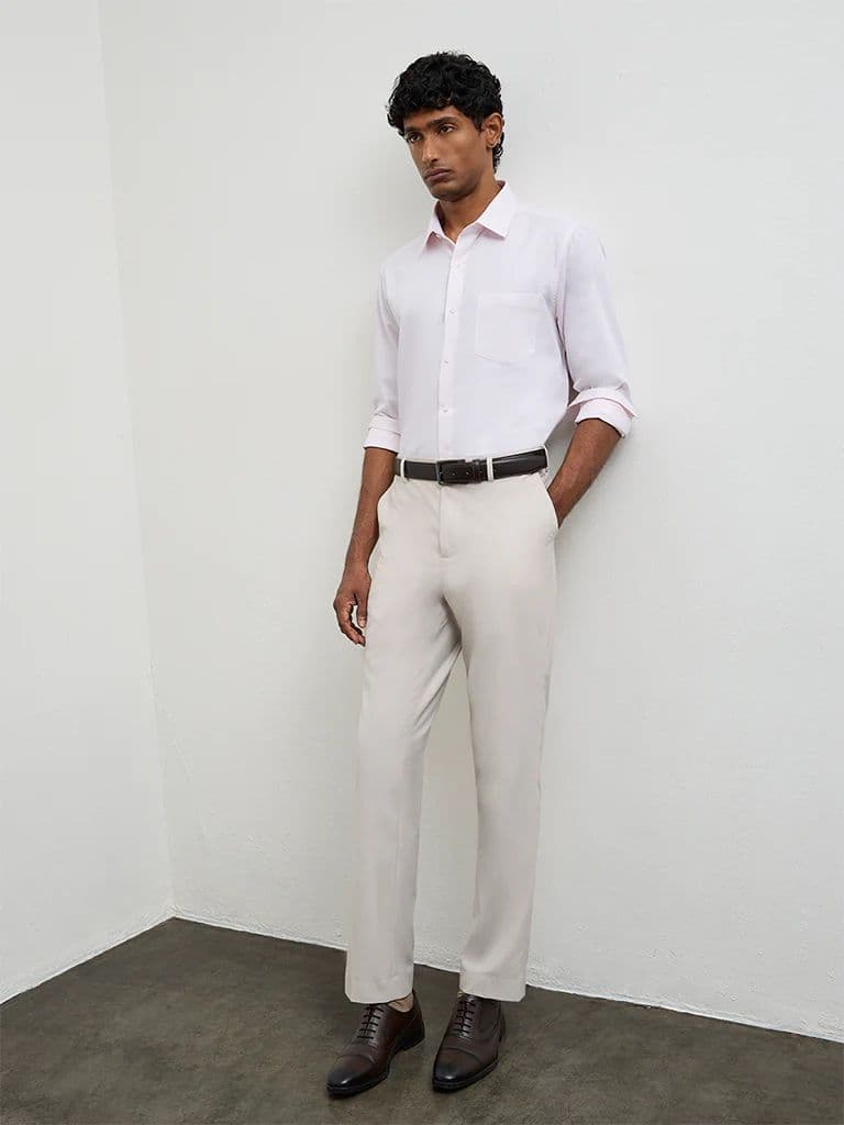 WES Formals Pink Slim-Fit Cotton Shirt