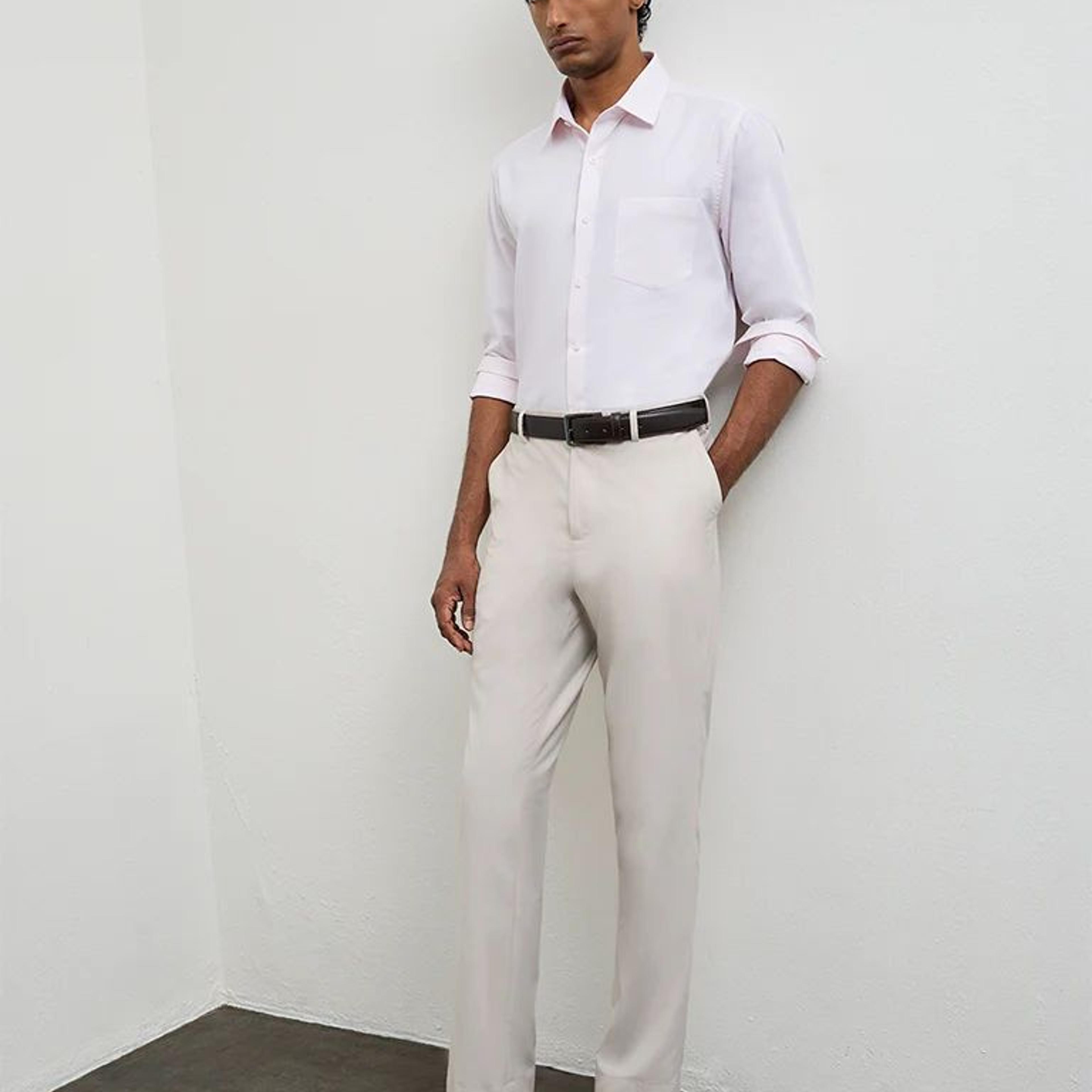 WES Formals Pink Slim-Fit Cotton Shirt