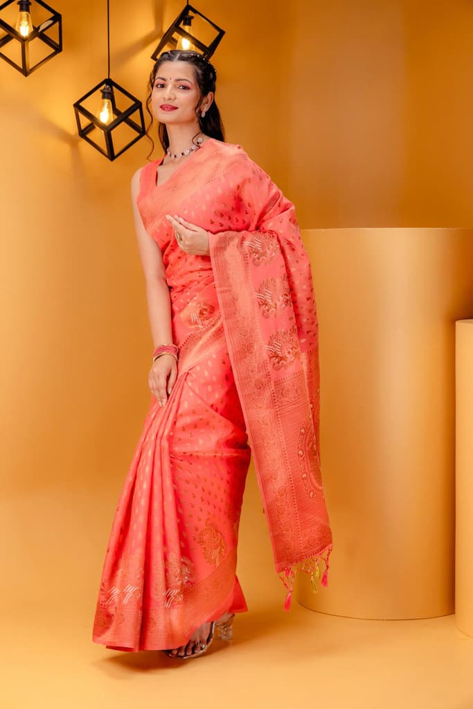 Mimosa Women's Woven Design Banarasi Style Art Silk Saree With Blouse Piece : SA00001809GJFREE — photo 4
