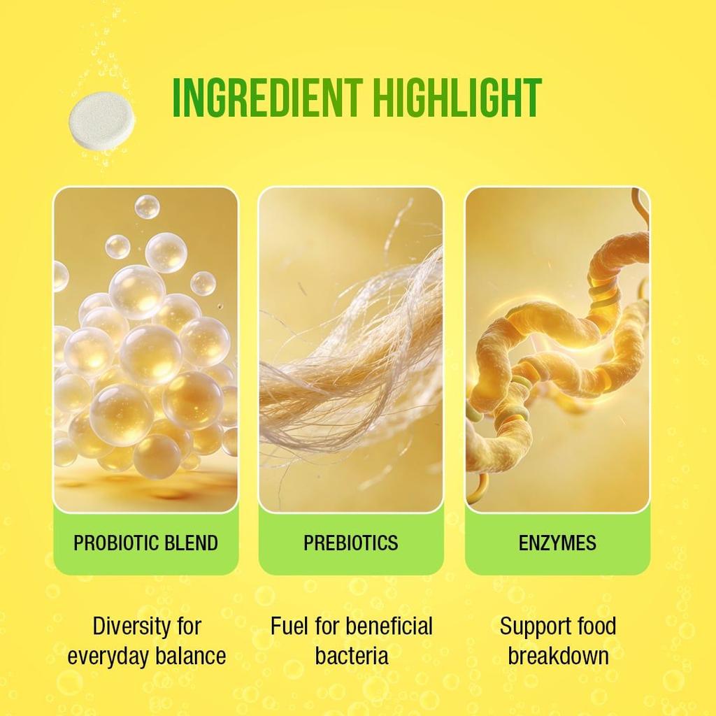 Gut Fine Probiotics & Prebiotics Effervescent Tablets Daily Digestive