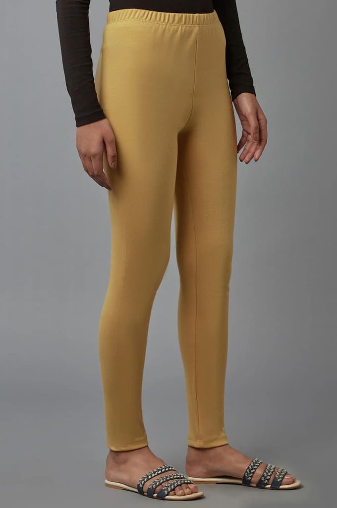 Gold Solid Skinny Fit Tights With Elasticated Waist — photo 4