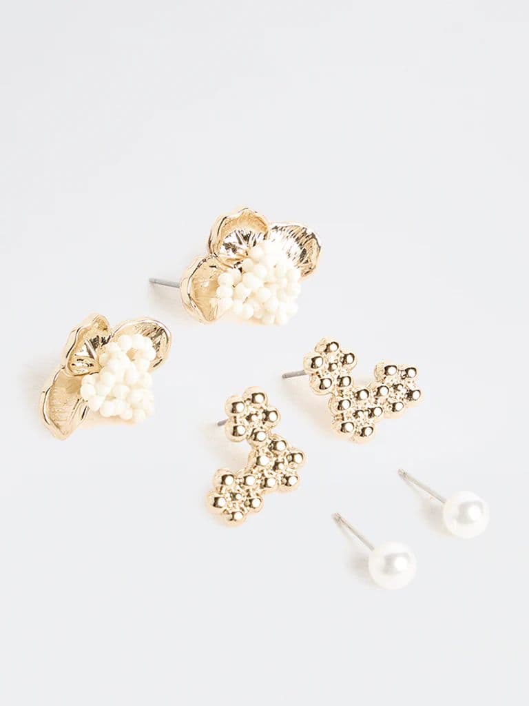 Westside Accessories Gold Floral Stud Earrings - Pack of 3 — photo 2