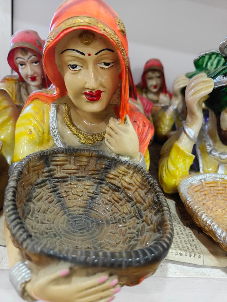 Indian Woman Statue | Clay | Orange | Decorative