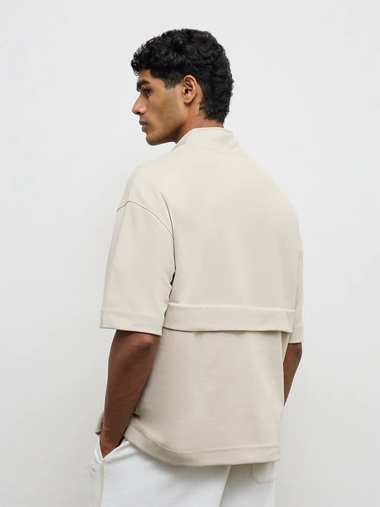 Nuoflexx Beige Relaxed-Fit Cotton-Blend Quarter-Zip Sweatshirt — photo 5