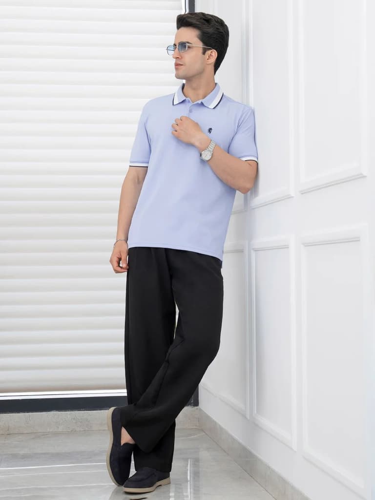 T Shirts for Men in Blue | Jacquard Collar Polo T Shirt — photo 4