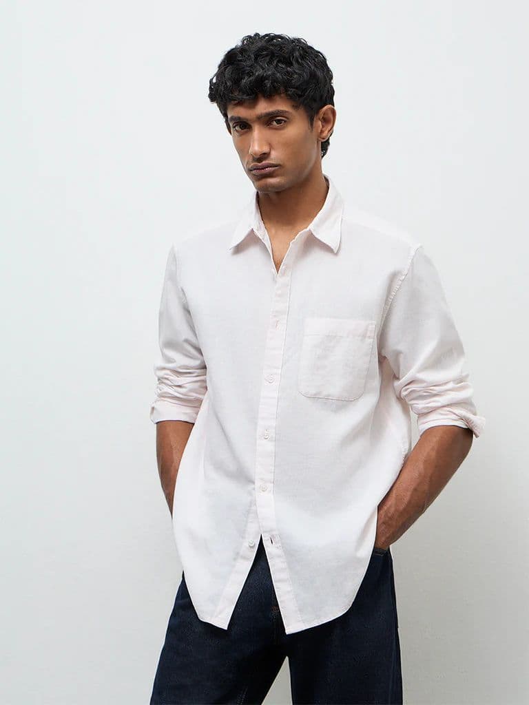 WES Casuals Light Pink Relaxed-Fit Cotton-Blend Shirt — photo 2