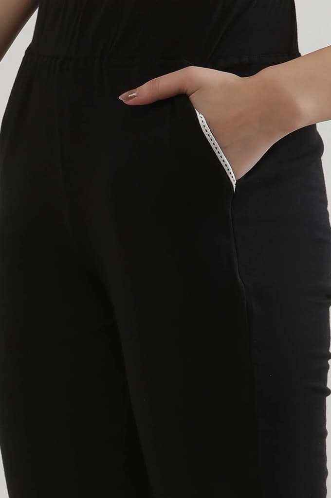 Black Solid Straight Fit Cotton Culottes With Slip On Closure — photo 7