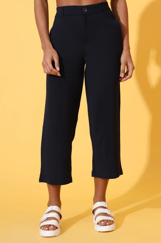Navy Blue Solid Straight Western Culottes with YKK Zipper — photo 2