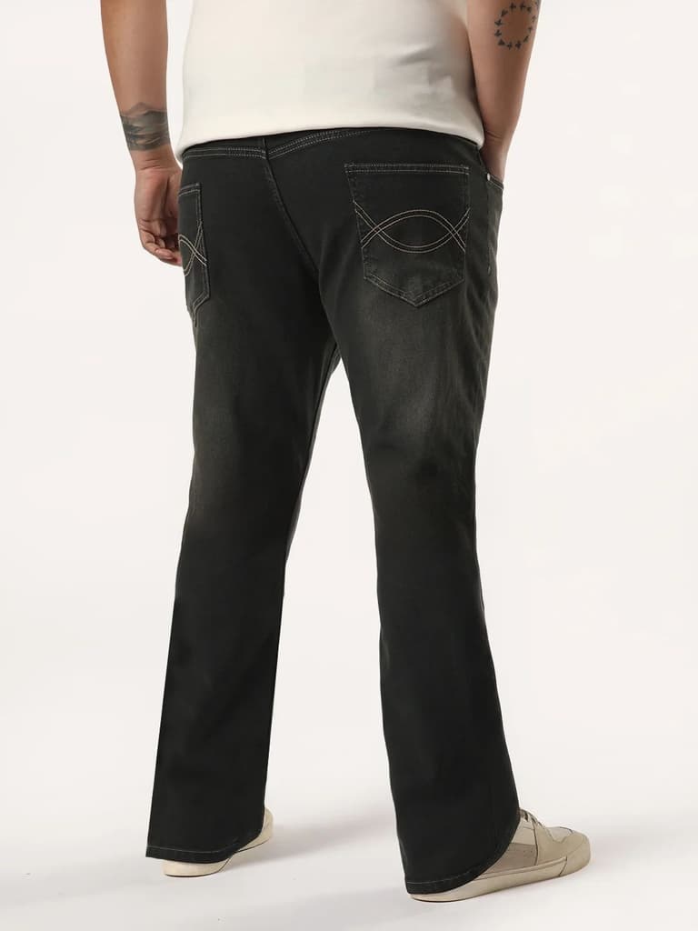 Plus Men's Dark Grey Bootcut Fit Mid Rise Heavy Washed Jeans Stretchable — photo 3