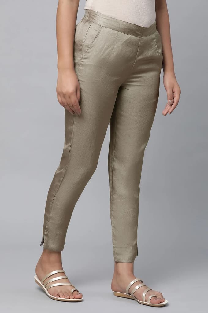 Green Solid Trouser Pants in Korean Silk — photo 4
