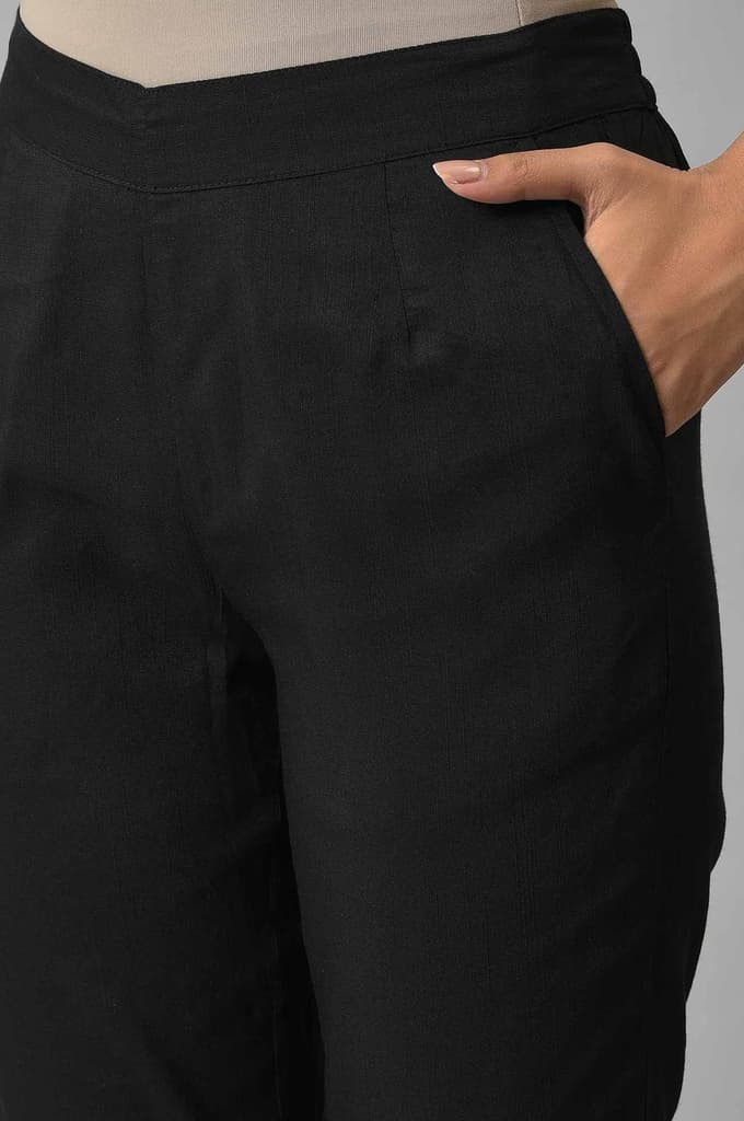 Black Floral Printed Straight Fit Pants With Elasticated Waist — photo 7