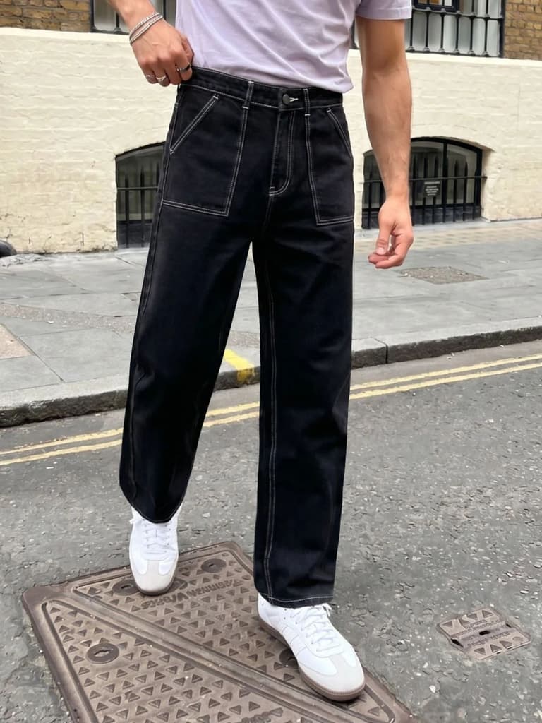 Men's Black Loose Baggy Fit Washed Denim Jeans Non-Stretchable — 28 / Black